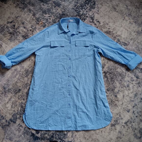 HOTOUCH Oversized Button Down Shirt Dress With Pockets Long Sleeve Tunic Size L - Picture 5 of 11